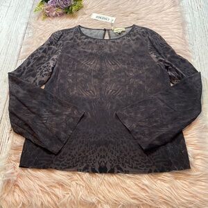 NWT L’AGENCE Silk Black Animal Print Slit Sleeve Blouse sz XS